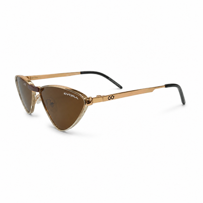 EVORA Astra Edge EVS-901 Gold Metal Cat-Eye Sunglasses with Brown UV Protected Lenses