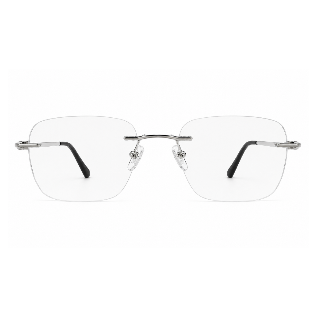 EVORA Prestige Executive Rimless Rectangular Eyeglass Frame – Premium Lightweight Metal | Silver