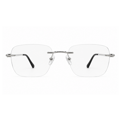 EVORA Prestige Executive Rimless Rectangular Eyeglass Frame – Premium Lightweight Metal | Silver