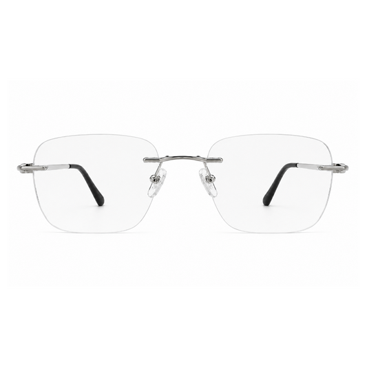 EVORA Prestige Executive Rimless Rectangular Eyeglass Frame – Premium Lightweight Metal | Silver