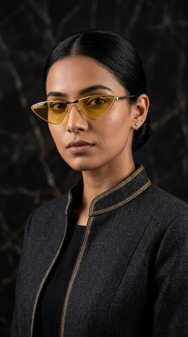 EVORA Solare Premium Metal Cat-Eye Sunglasses – Gold Frame with Golden Yellow Lenses | UV400 Protection