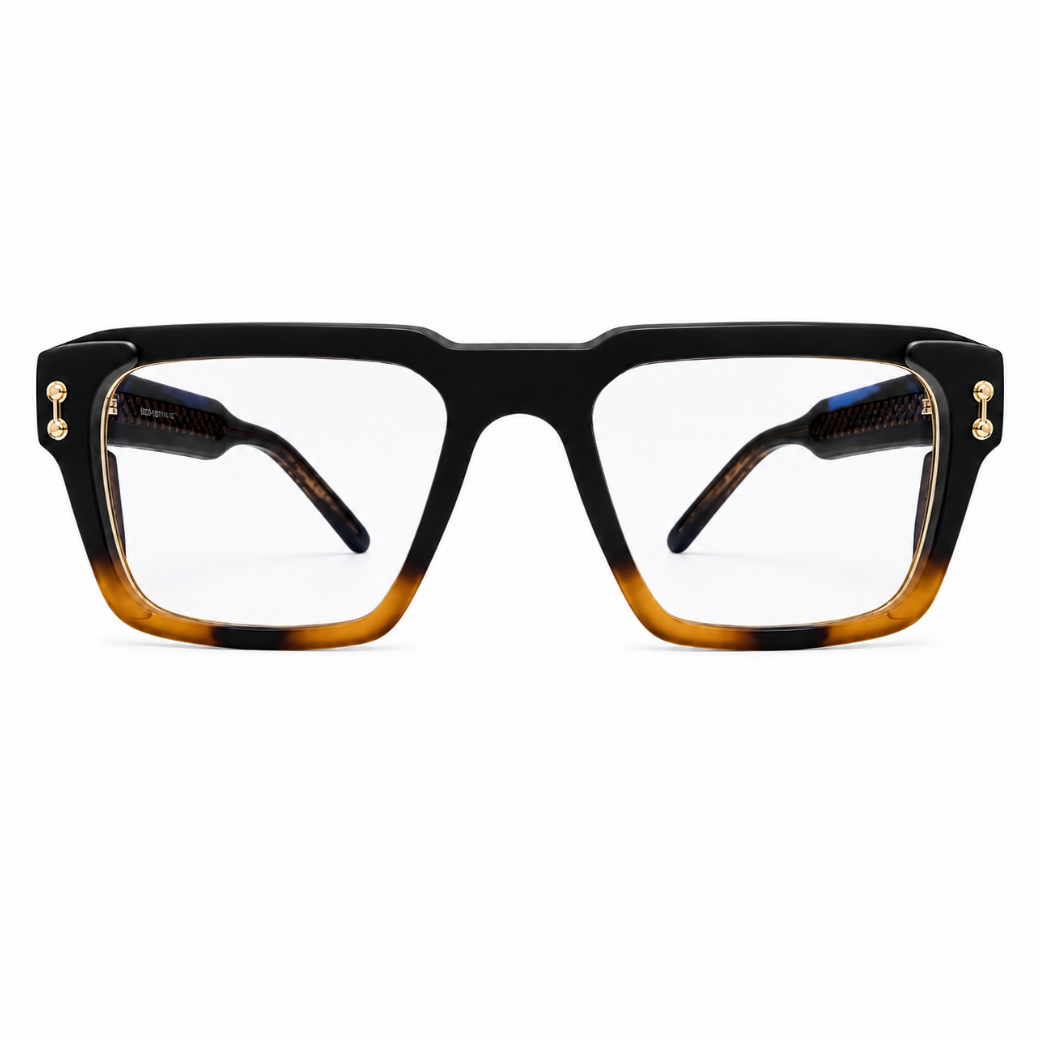 EVORA L7006 Midnight Fade Premium Square Acetate Eyewear Frame | Black & Honey Gradient | Size 52-21-146
