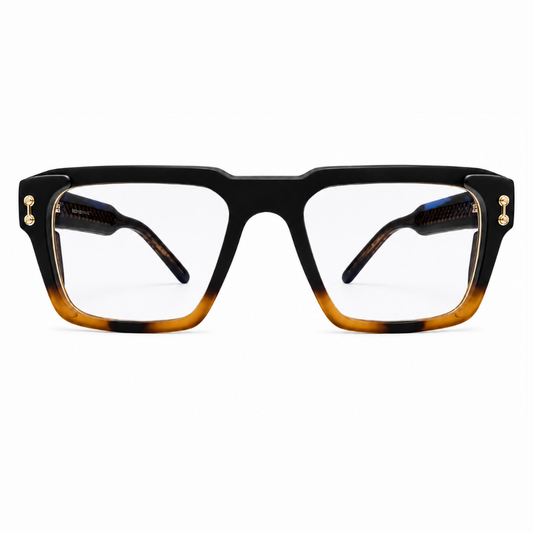 EVORA L7006 Midnight Fade Premium Square Acetate Eyewear Frame | Black & Honey Gradient | Size 52-21-146