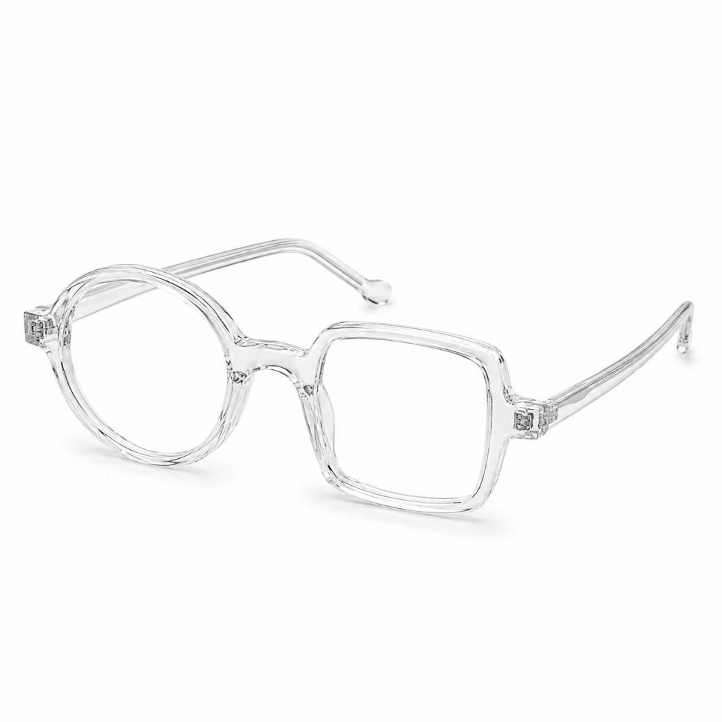 EVORA Asymmetry Premium Acetate Eyeglasses – Crystal Clear | Round & Square Frame | Unisex