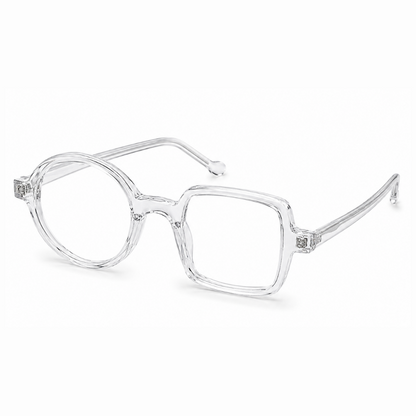 EVORA Asymmetry Premium Acetate Eyeglasses – Crystal Clear | Round & Square Frame | Unisex