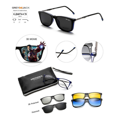 Grey Jack Clip-On Eyewear – 2-in-1 Magnetic Sunglasses | Polarized Lenses | TR90 Frame | GJ6074-C8 | Blue