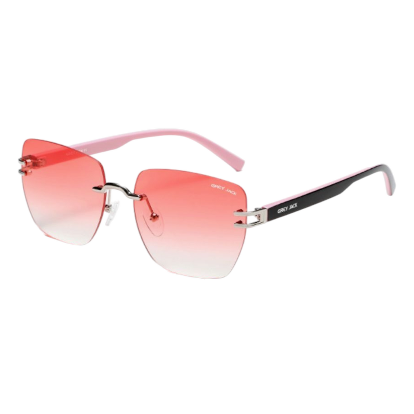 Grey Jack GJ B018 Rimless Square Sunglasses – Silver Frame with Dark Red Lens for Women