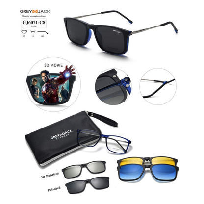 Grey Jack Clip-On Eyewear – 2-in-1 Magnetic Sunglasses | Polarized Lenses | TR90 Frame | GJ6071-C8 | Blue