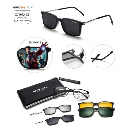 Grey Jack Clip-On Eyewear – 2-in-1 Magnetic Sunglasses | Polarized Lenses | TR90 Frame | GJ6073-C3 | Gradient Gray