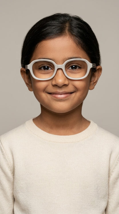 EVORA Kids Flex TR90 Eyeglasses – Pearl Grey & Smoke Black | Model LLH-1008 | Size 48-18-136