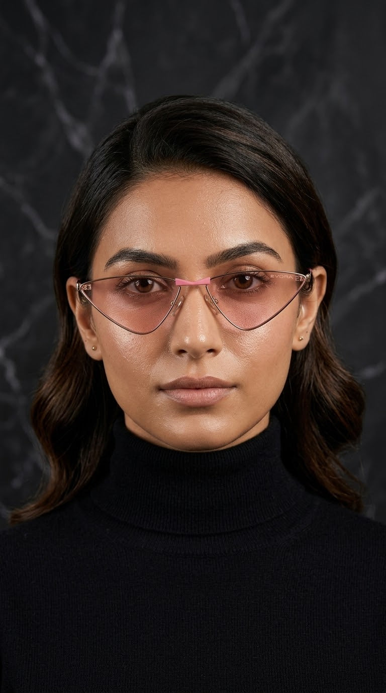 EVORA Blush Luxe Premium Metal Cat-Eye Sunglasses – Gold Frame with Blush Pink Lenses | UV400 Protection
