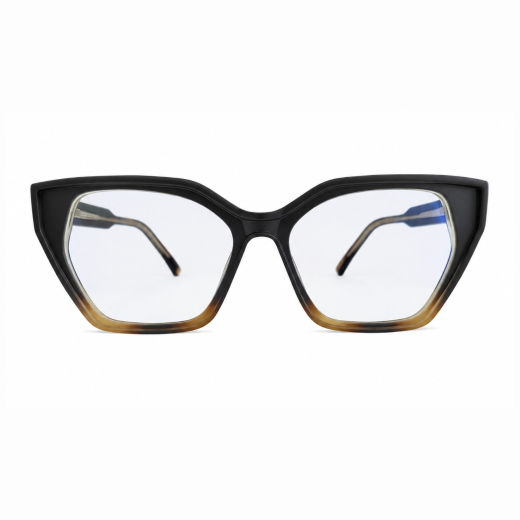 EVORA D23057 Midnight Fade Premium Cat-Eye Acetate Eyewear Frame | Black & Honey Gradient | Size 53-17-150