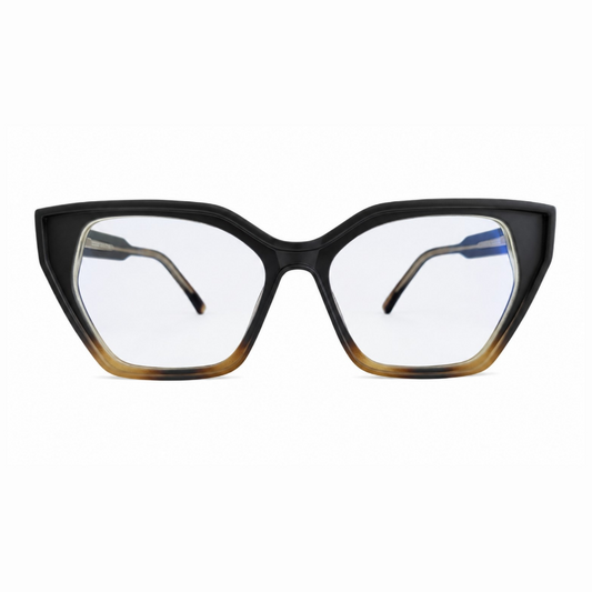 EVORA D23057 Midnight Fade Premium Cat-Eye Acetate Eyewear Frame | Black & Honey Gradient | Size 53-17-150