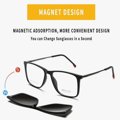 Grey Jack Clip-On Eyewear – 2-in-1 Magnetic Sunglasses | Polarized Lenses | TR90 Frame | GJ6079-C5 | Shine Black(Gold)