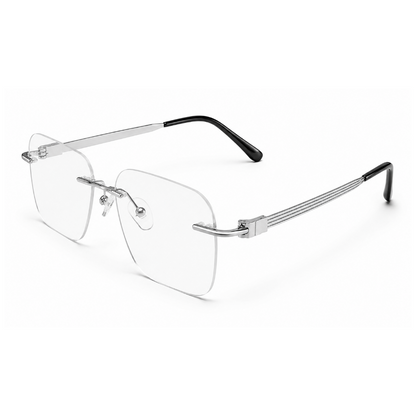 EVORA Elite Executive Rimless Square Eyeglass Frame – Premium Lightweight Metal | Silver