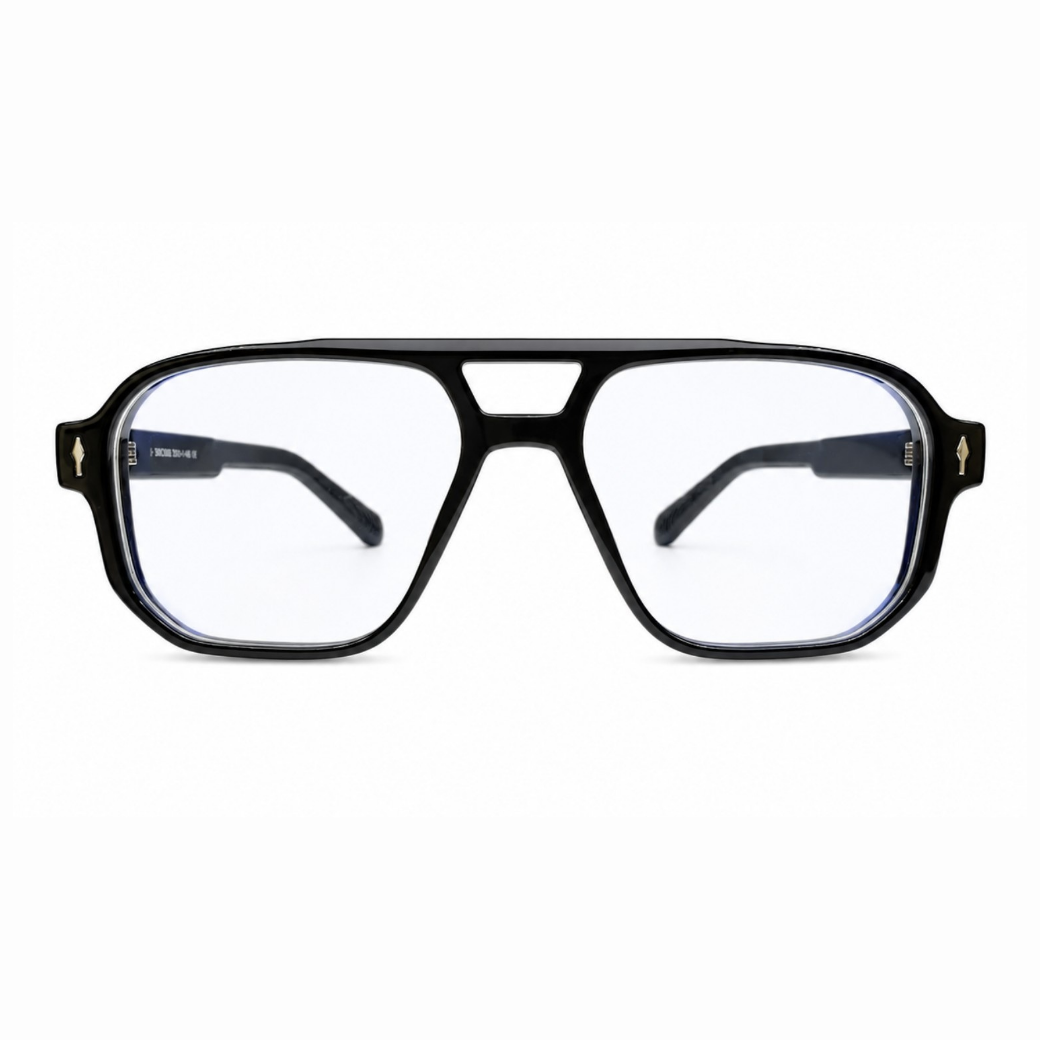 EVORA L7008 Onyx Black Premium Acetate Navigator Eyewear Frame | Glossy Black | Size 55-19-149