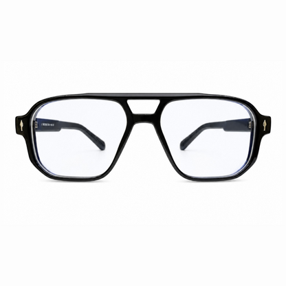 EVORA L7008 Onyx Black Premium Acetate Navigator Eyewear Frame | Glossy Black | Size 55-19-149