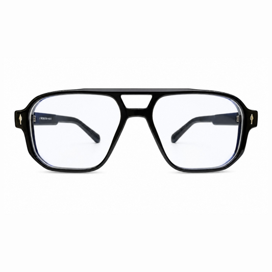 EVORA L7008 Onyx Black Premium Acetate Navigator Eyewear Frame | Glossy Black | Size 55-19-149