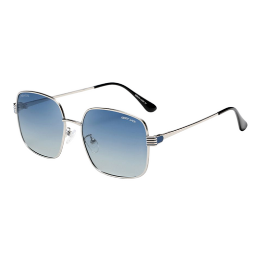 Grey Jack GJB046 polarized sunglasses in silver frame with gradient blue lenses – square UV protection eyewear.