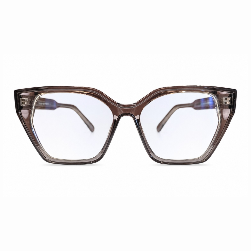 EVORA D23057 Smoke Crystal Premium Cat-Eye Acetate Eyewear Frame | Transparent Grey | Size 53-17-150