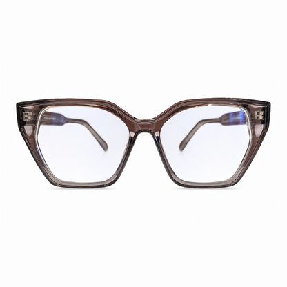 EVORA D23057 Smoke Crystal Premium Cat-Eye Acetate Eyewear Frame | Transparent Grey | Size 53-17-150