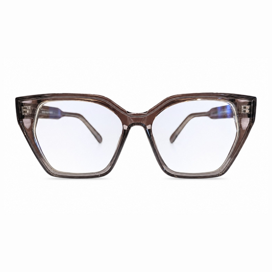 EVORA D23057 Smoke Crystal Premium Cat-Eye Acetate Eyewear Frame | Transparent Grey | Size 53-17-150