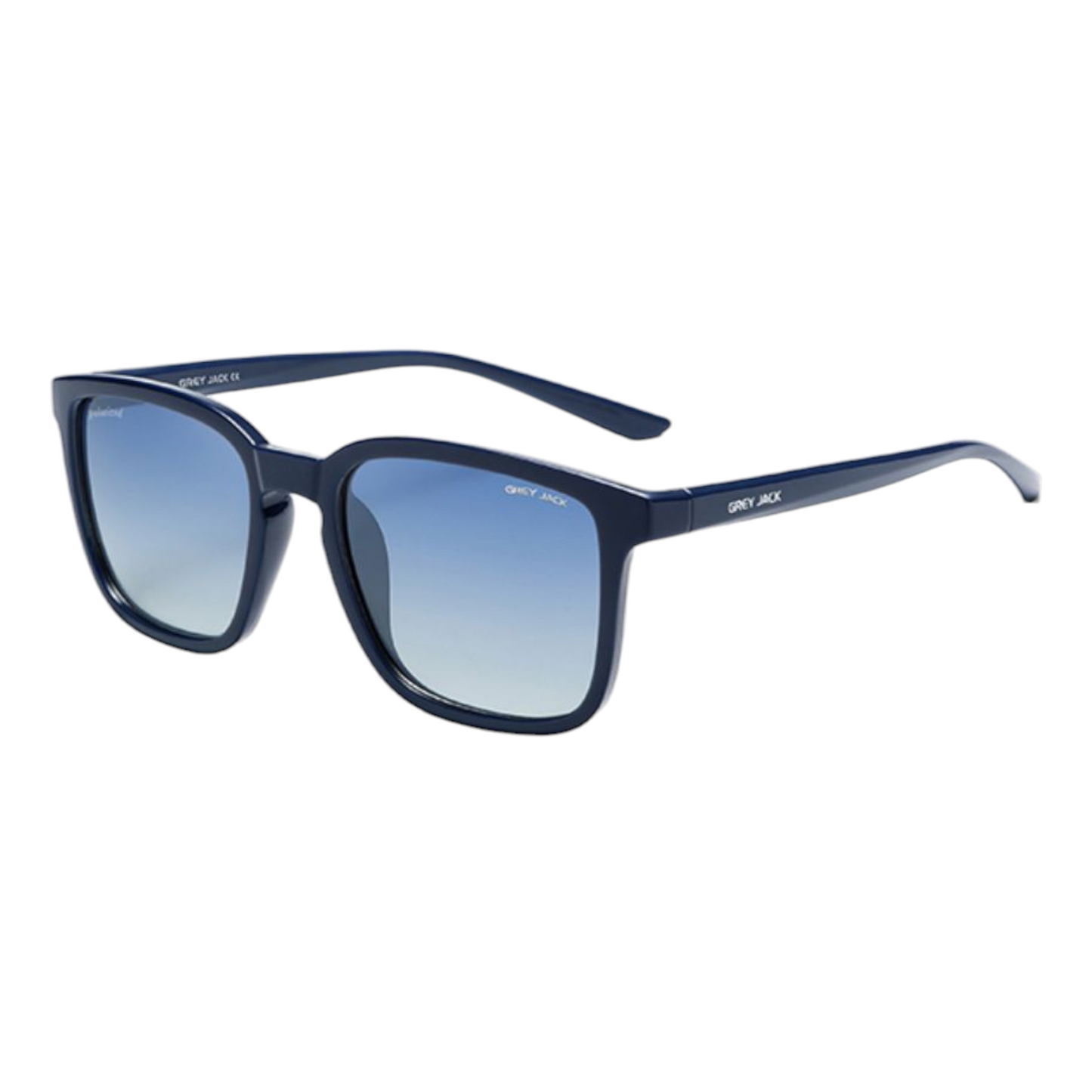 Blue sunglasses with gradient lenses on a white background