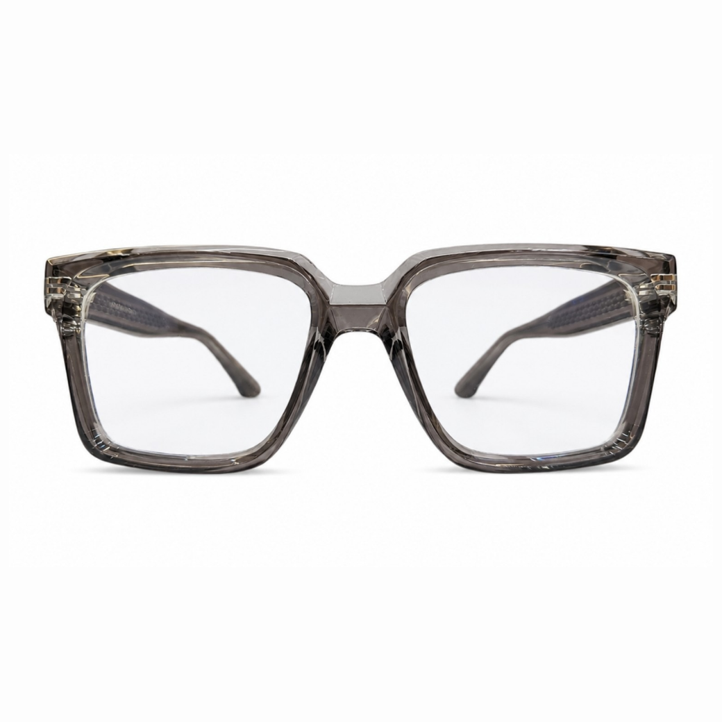 EVORA L7007 Smoke Crystal Premium Acetate Eyewear Frame | Transparent Grey Square Glasses | Size 51-18-150