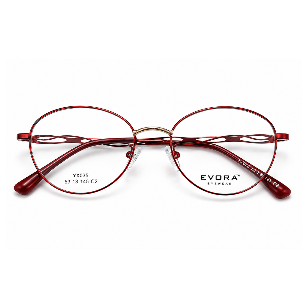 EVORA YX035 Dazzle Women’s Metal Eyeglass Frame – Burgundy