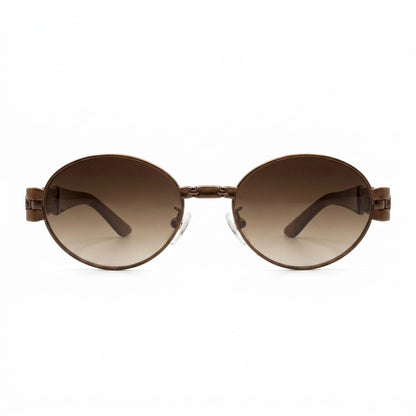 EVORA Luxe Chain Oval Sunglasses for Men & Women | Gold Metal Frame | Brown Gradient UV400 Lens