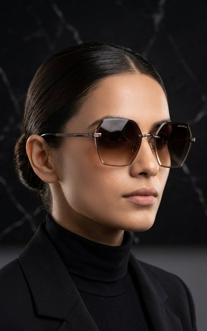 EVORA Mocha Prism Luxe Rimless Geometric Sunglasses for Women