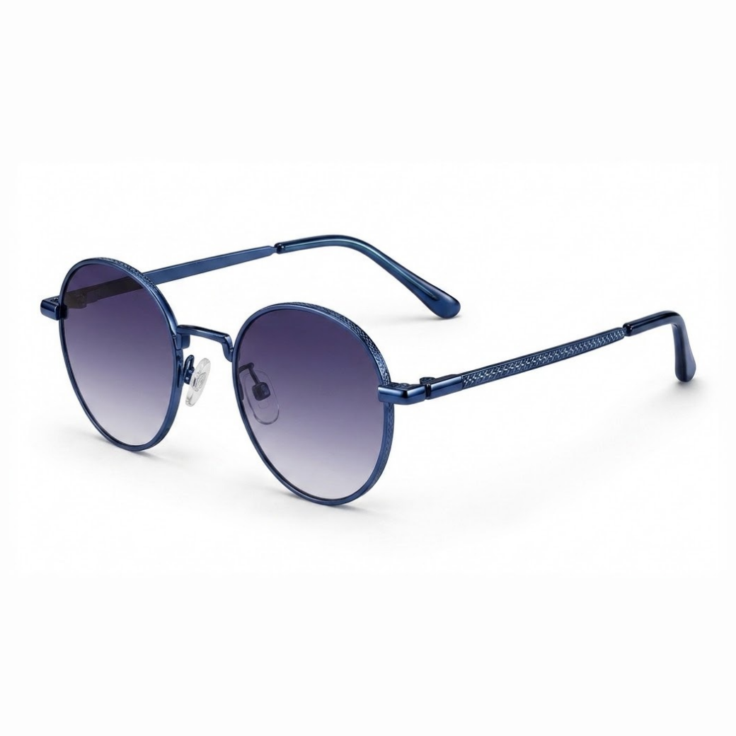 EVORA Eclipse – Silver Blue Gradient Round Premium Sunglasses