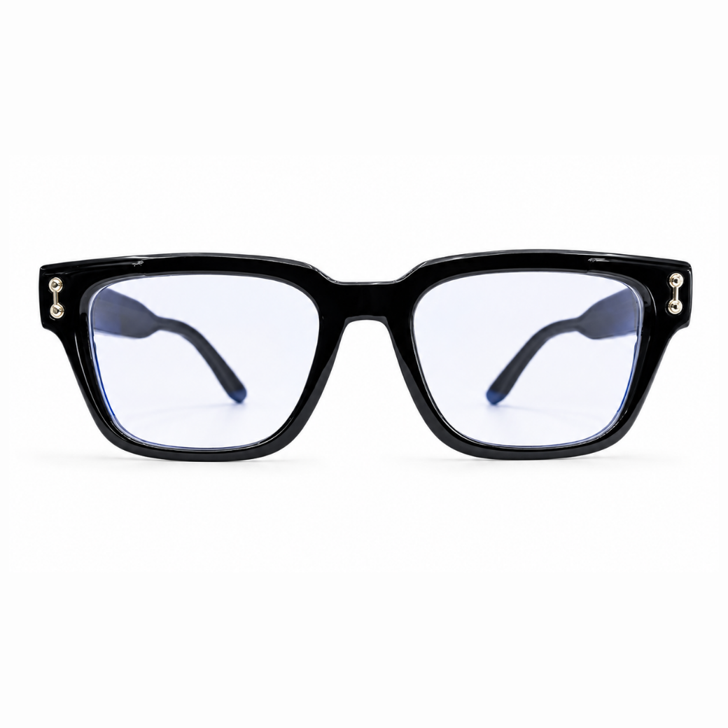 EVORA L7005 Onyx Noir Premium Acetate Eyewear Frame | Glossy Black Square Glasses | Size 51-19-151