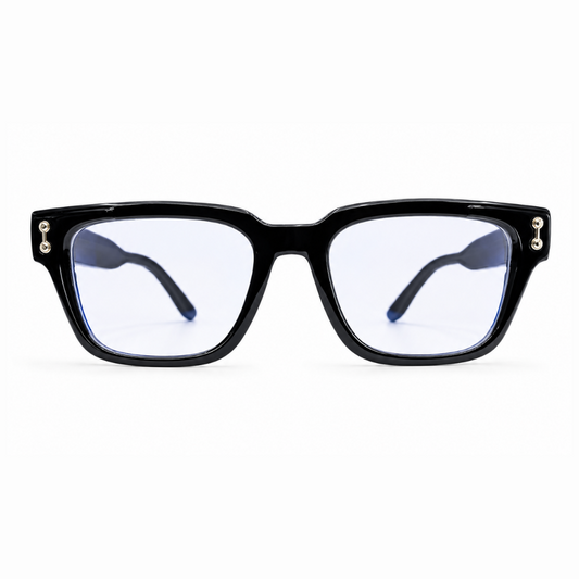 EVORA L7005 Onyx Noir Premium Acetate Eyewear Frame | Glossy Black Square Glasses | Size 51-19-151