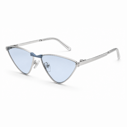 EVORA Azureé Premium Metal Cat-Eye Sunglasses – Silver Frame with Ice Blue Lenses | UV400 Protection