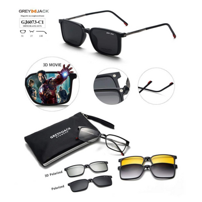 Grey Jack Clip-On Eyewear – 2-in-1 Magnetic Sunglasses | Polarized Lenses | TR90 Frame | GJ6073-C1 | Shine Black(Gun)