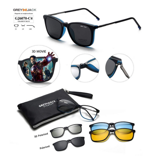Grey Jack Clip-On Eyewear – 2-in-1 Magnetic Sunglasses | Polarized Lenses | TR90 Frame | GJ6070-C4 | Gradient Blue