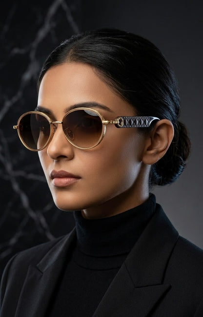 EVORA Golden Aura Premium Round Sunglasses for Women